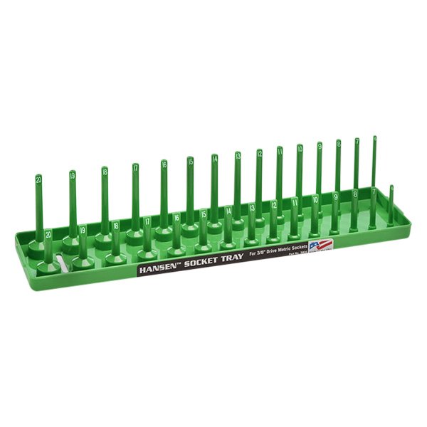 Hansen Global® - 3/8" Drive Metric 30-Slot Green 2-Row Socket Tray