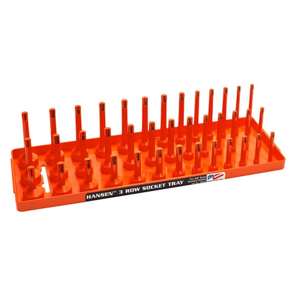 Hansen Global® - 3/8" Drive SAE 39-Slot Orange 3-Row Socket Tray