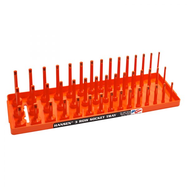 Hansen Global® - 3/8" Drive Metric 39-Slot Orange 3-Row Socket Tray