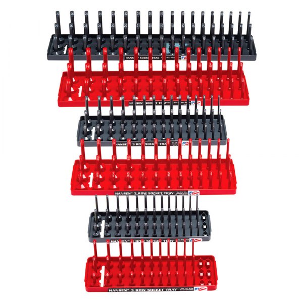 Hansen Global® - 1/2"-1/4" Drive SAE/Metric Red 2-Row Socket Tray Set (6 Pieces)