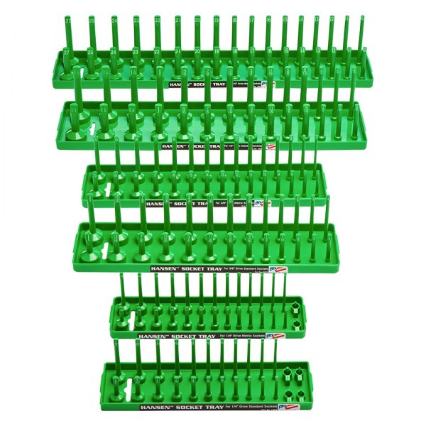 Hansen Global® - 1/4"-1/2" Drive Metric/SAE Green Socket Tray Set (6 Pieces)