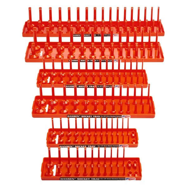 Hansen Global® - 1/4"-1/2" Drive Metric/SAE Orange Socket Tray Set (6 Pieces)