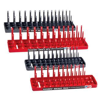 Hansen Global® - 1/2"-1/4" Drive SAE/Metric Red and Gray 3-Row Socket Tray Set (4 Pieces)