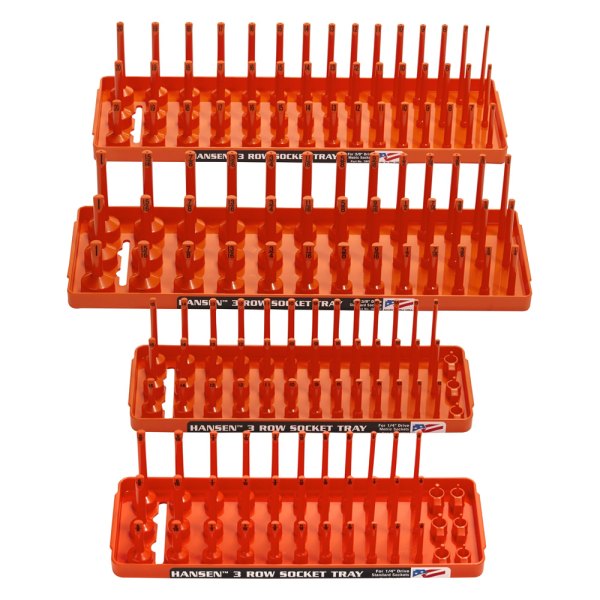 Hansen Global® - 1/2"-1/4" Drive SAE/Metric Orange 3-Row Socket Tray Set (4 Pieces)