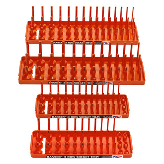 Hansen Global® - 1/2"-1/4" Drive SAE/Metric Orange 3-Row Socket Tray Set (4 Pieces)