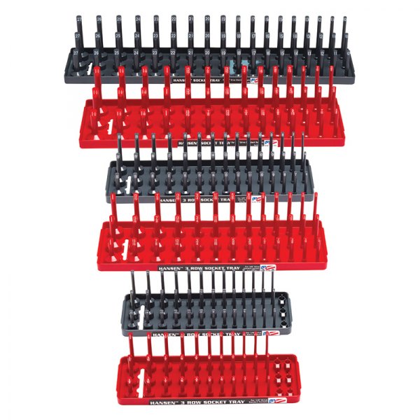 Hansen Global® - 1/2"-1/4" Drive SAE/Metric Red and Gray 3-Row Socket Tray Set (6 Pieces)