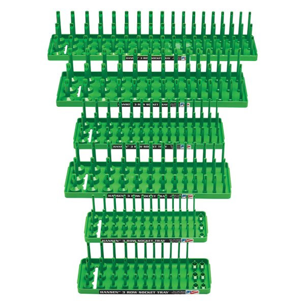 Hansen Global® - 1/2"-1/4" Drive SAE/Metric Green 3-Row Socket Tray Set (6 Pieces)