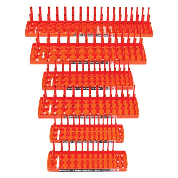 Hansen Global® - 1/2"-1/4" Drive SAE/Metric Orange 3-Row Socket Tray Set (6 Pieces)