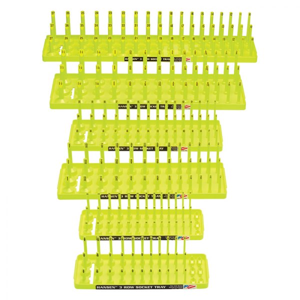 Hansen Global® - 1/2"-1/4" Drive SAE/Metric Yellow 3-Row Socket Tray Set (6 Pieces)