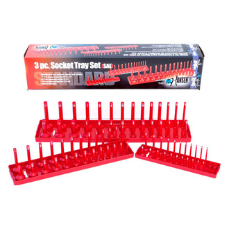 Hansen Global® - 1/4"-1/2" Drive SAE Red 2-Row Socket Tray Set (3 Pieces)