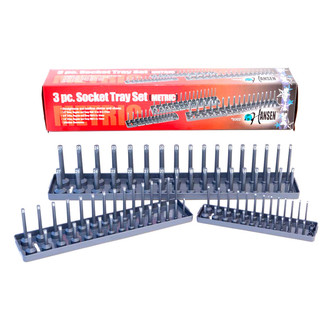 Hansen Global® - 1/4"-1/2" Drive Metric Gray 2-Row Socket Tray Set (3 Pieces)