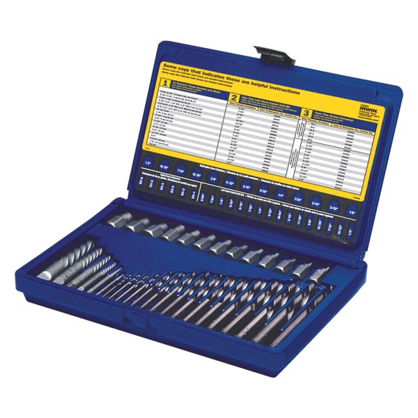 Irwin® - Hanson™ 35-piece 3/32" to 1/2" Square and Hex Shank Spiral Flute Screw Extractor Kit