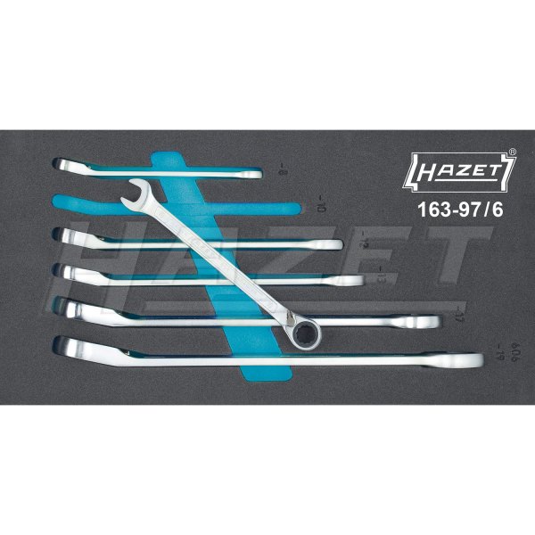 HAZET® - 6-piece 8 to 19 mm 12-Point Angled Head Ratcheting Combination Wrench Set