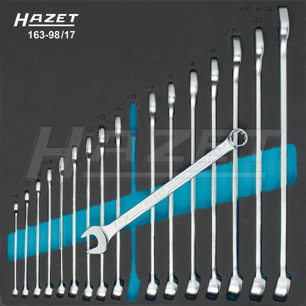 HAZET® - 17-piece 6 to 24 mm 12-Point Angled Head Combination Wrench Set