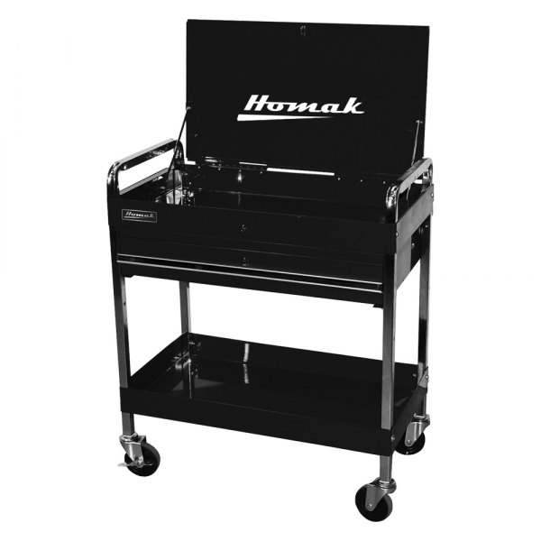 Homak® - Professional 31.5" x 17.5" x 35.625" Black Steel Flip Top 1-Drawer 1-Shelf Service Cart