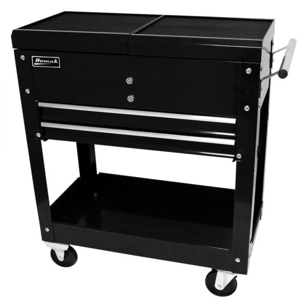 Homak® - Pro Series 14.5" x 28" x 36" Black Steel Slide Top 2-Drawer 1-Shelf Service Cart