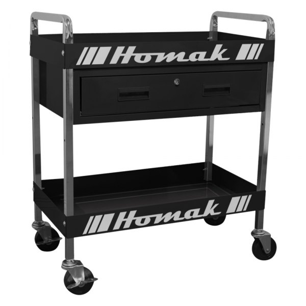 Homak® - 15.88" x 30" x 35.75" Black Steel 1-Drawer 1-Shelf Service Cart