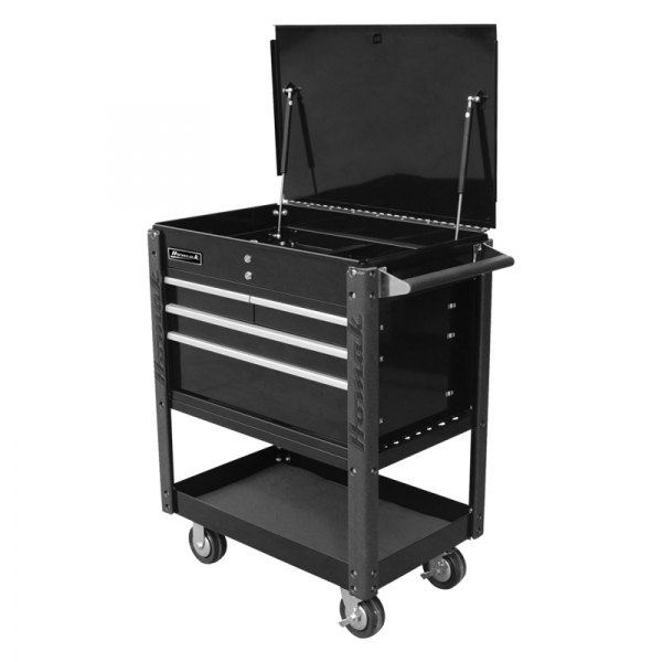 Homak® - Pro Series 20.88" x 35" x 39.38" Black Steel Flip Top 4-Drawer 1-Shelf Service Cart