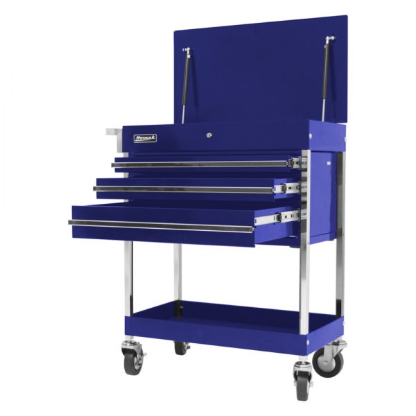 Homak® - Pro Series 34.5" x 16.75" x 39.4" Blue Steel Flip Top 3-Drawer 1-Shelf Service Cart