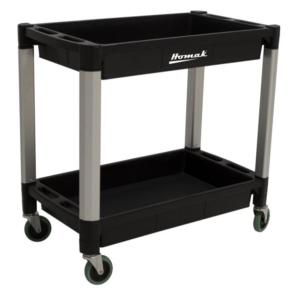 Homak® - 16" x 30" x 31.5" Black Plastic 2-Shelf Service Cart
