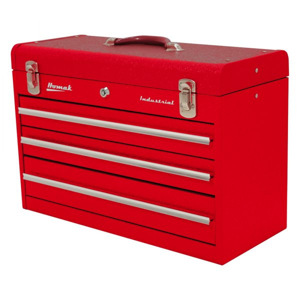 Homak® - 3-Drawer Industrial Steel Red Portable Tool Box/Chest (20" W x 9" D x 14" H)
