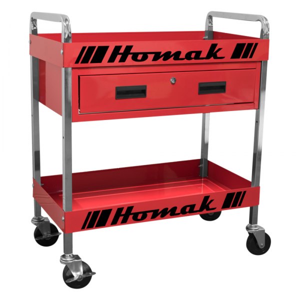 Homak® - 15.88" x 30" x 35.75" Red Steel 1-Drawer 1-Shelf Service Cart