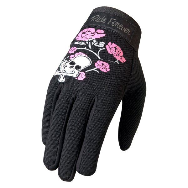Hot Leathers® - Mechanics with Rose and Rhinestones Ladies Gloves (X-Small, Black)