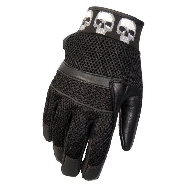 Hot Leathers® - Row of Skulls Leather Mesh Gloves (Large, Black)