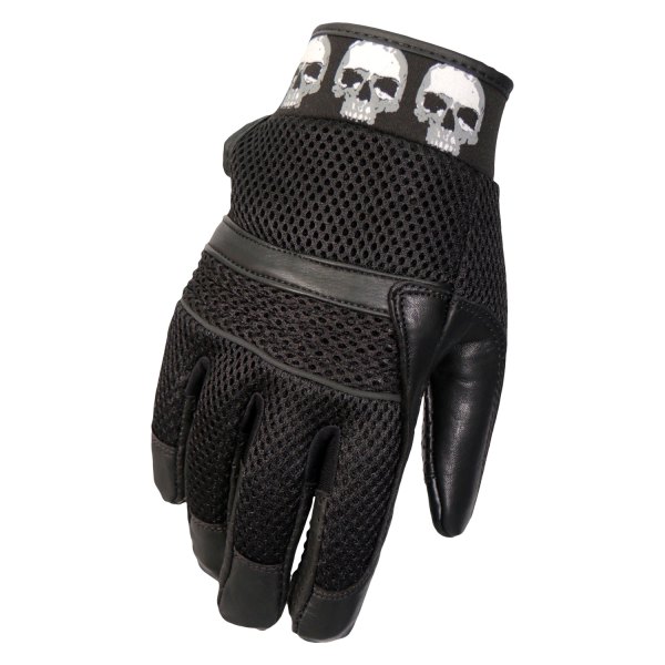 Hot Leathers® - Row of Skulls Leather Mesh Gloves (X-Large, Black)