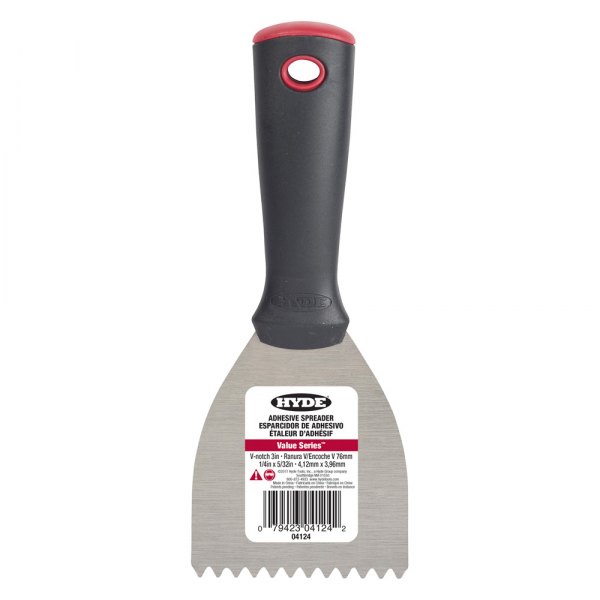 HYDE® - Value Series™ 3" High-Carbon Steel V-Shaped Adhesive Spreader with Polypropylene Handle