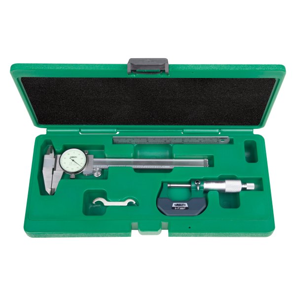 Insize® - 3-piece Measuring Tool Set with Dial Caliper in Hard Plastic Storage Case