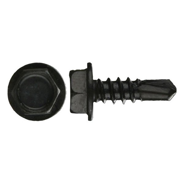 Install Bay® - #8 x 1" Steel Black Hex Washer Head Self-Drilling Tek Screws (500 Pieces)
