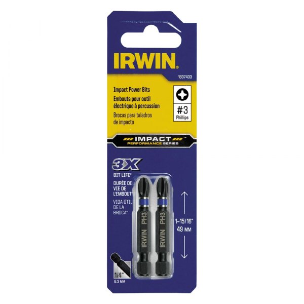 IRWIN® - Impact Performance Series™ #3 SAE Black Oxide Phillips Insert Bits (2 Pieces)