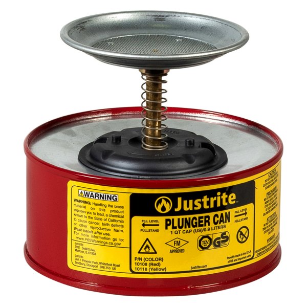 Justrite® - 1 qt Red Steel Plunger Dispensing Can