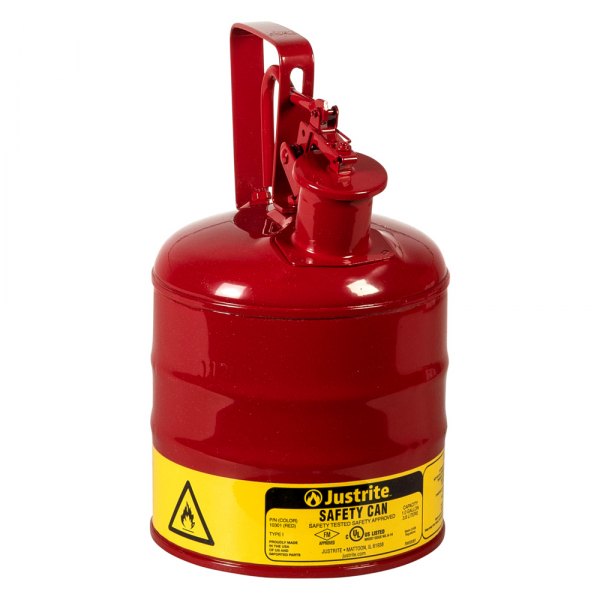 Justrite® - 1 gal Red Type I Steel Flammable Liquids Safety Can with Trigger-Handle