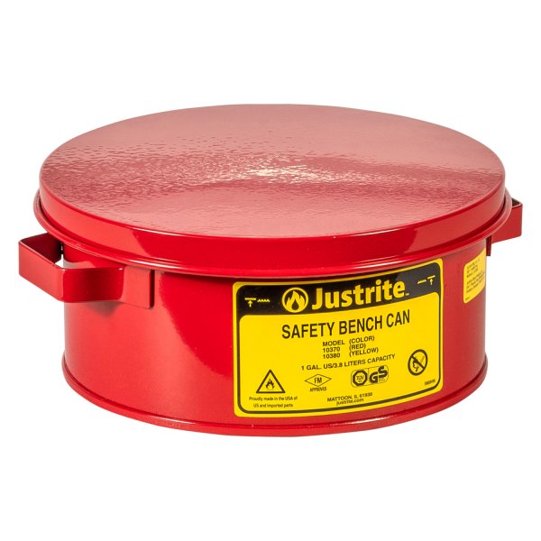 Justrite® - 1 gal Red Steel Bench Can with Parts Basket