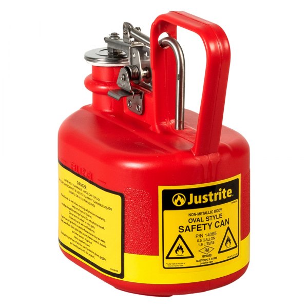 Justrite® - 0.5 gal Red Oval Polyethylene Flammable Liquids Safety Can