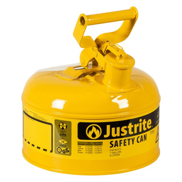 Justrite® - 1 gal Yellow Type I Steel Diesel Liquids Safety Can