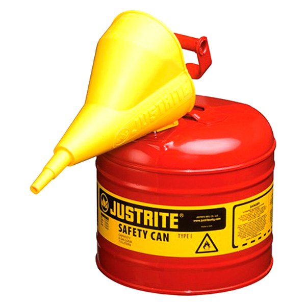 Justrite® - 2 gal Red Type I Steel Flammable Liquids Safety Can with Funnel
