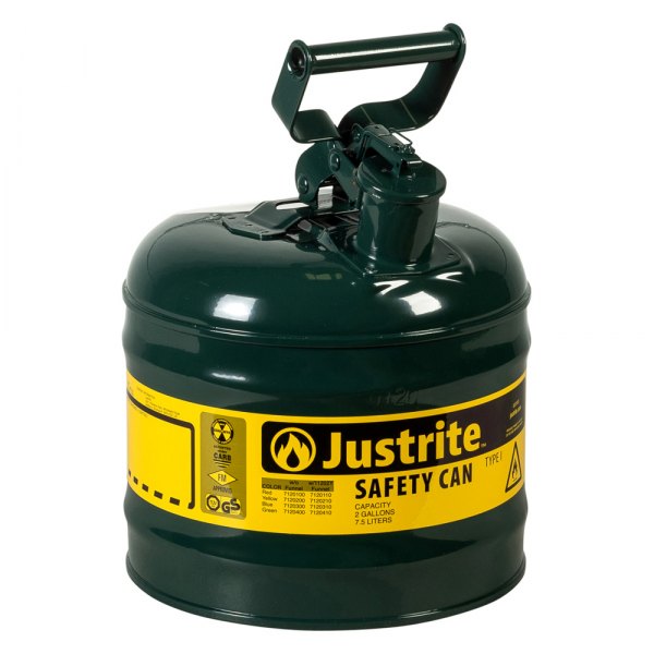 Justrite® - 2 gal Green Type I Steel Oil Liquids Safety Can