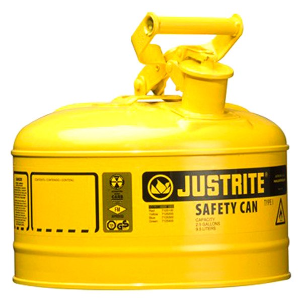 Justrite® - 2.5 gal Yellow Type I Steel Diesel Liquids Safety Can