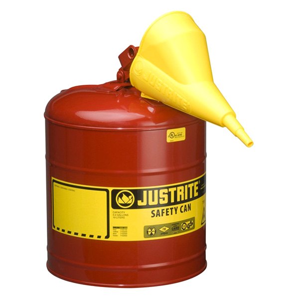 Justrite® - 5 gal Red Type I Steel Gasoline Liquids Safety Can with Funnel