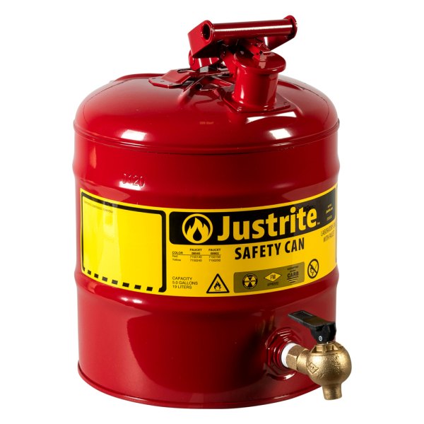 Justrite® - 5 gal Red Type I Steel Flammable Liquids Safety Can with Bottom Faucet