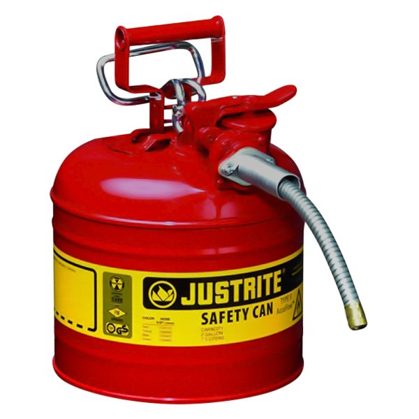 Justrite® - 2 gal Red Type II Steel Gasoline Liquids Safety Can