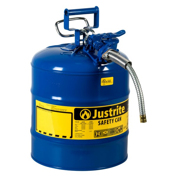Justrite® - AccuFlow™ 5 gal Blue Type II Steel Kerosene Liquids Safety Can with 5/8" Metal Hose