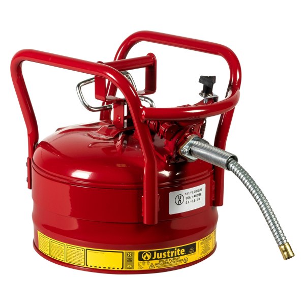 Justrite® - AccuFlow™ 2.5 gal Red Type II Steel D.O.T. Safety Can with 5/8" Metal Hose