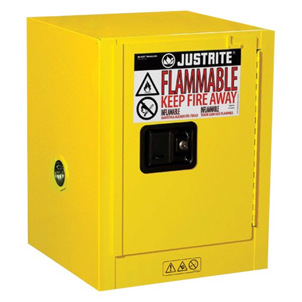 Justrite® - Sure-Grip™ EX 4 gal Yellow Countertop Flammable Liquids Safety Cabinet with 1 Manual Close Door