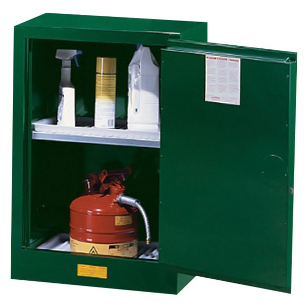 Justrite® - Sure-Grip™ EX 12 gal Green Compac Flammable Liquids Safety Cabinet with 1 Manual Close Door