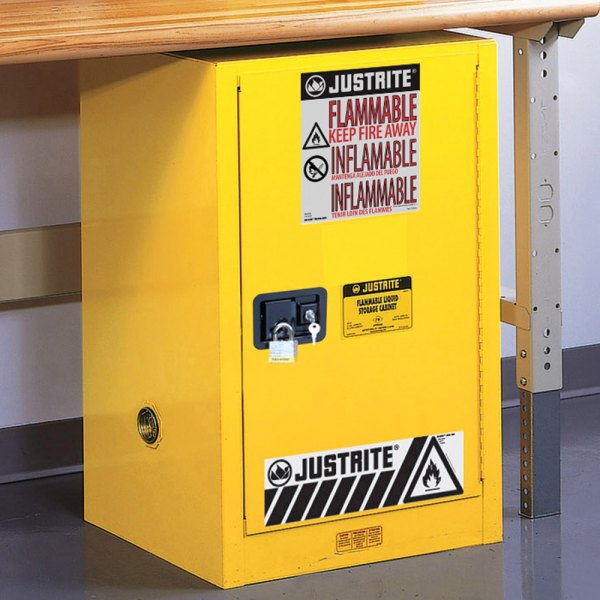 Justrite® - Sure-Grip™ EX 12 gal Yellow Compac Flammable Liquids Safety Cabinet with 1 Self-Close Door