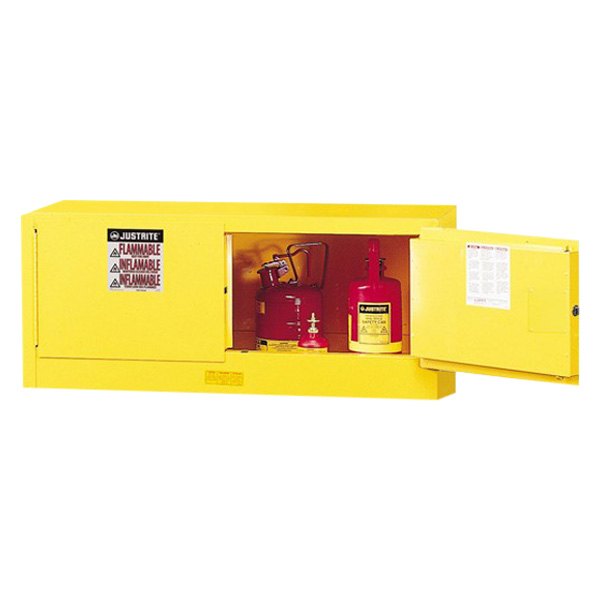 Justrite® - Sure-Grip™ EX 12 gal Yellow Piggyback Flammable Liquids Safety Cabinet with 2 Manual Close Doors